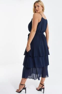 Curve Navy Chiffon Tiered Midaxi Dress -Deals Clothifyr Store 00100036335 XB