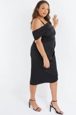 Curve Black Satin Ruched Midi Dress 11 Curve Black Satin Ruched Midi Dress -Deals Clothifyr Store 00100036344 XS