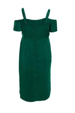 Curve Bottle Green Satin Ruched Midi Dress -Deals Clothifyr Store 00100036345 ZB