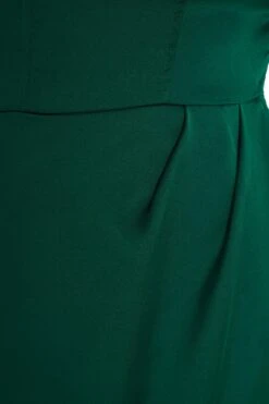 Curve Bottle Green Satin Ruched Midi Dress -Deals Clothifyr Store 00100036345 ZS