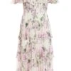 Petite White Chiffon Floral Bardot Midi Dress 1 Petite White Chiffon Floral Bardot Midi Dress -Deals Clothifyr Store 00100036430 ZM