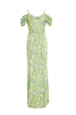 Petite Lime Marble Print Satin Maxi Dress