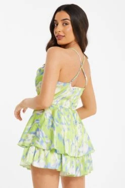 Petite Lime Marble Print Satin Frill Playsuit 10 Petite Lime Marble Print Satin Frill Playsuit -Deals Clothifyr Store 00100036466 XB