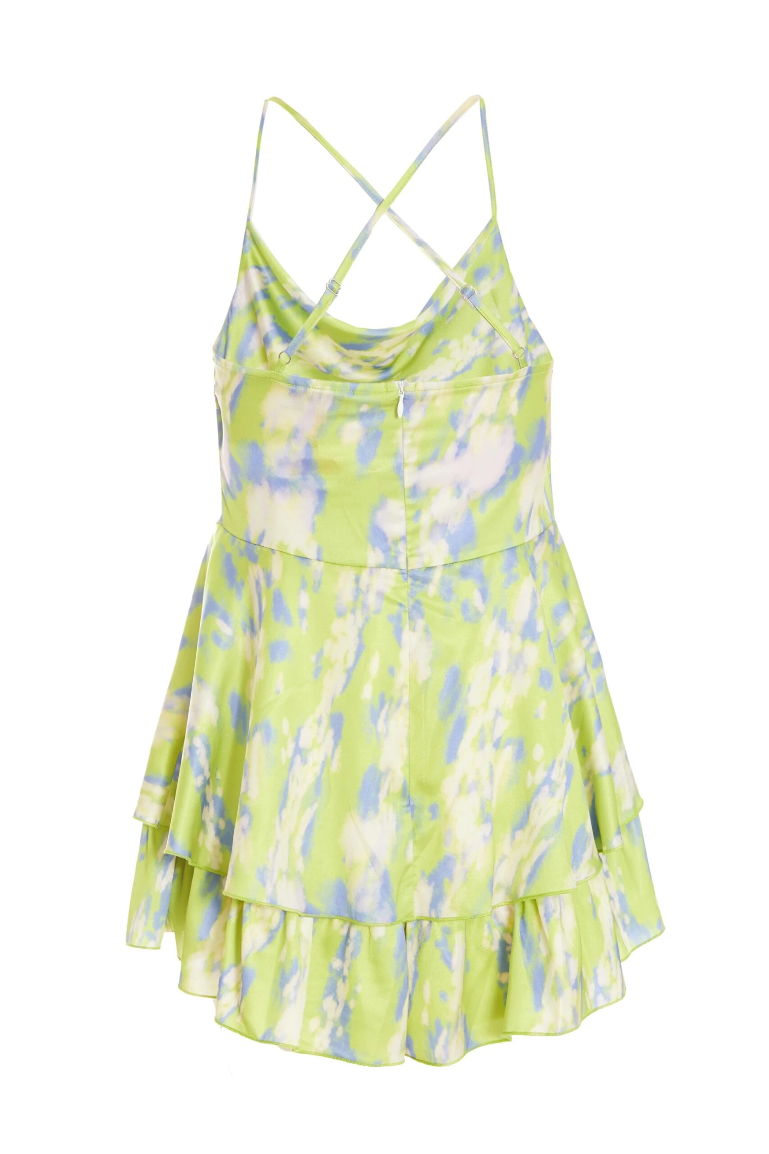 Petite Lime Marble Print Satin Frill Playsuit 7 Petite Lime Marble Print Satin Frill Playsuit - Image 5