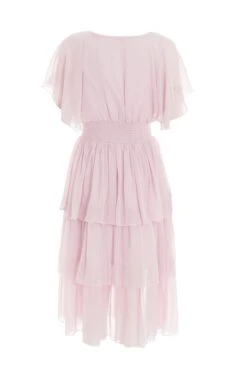 Petite Pink Chiffon Tiered Midi Dress -Deals Clothifyr Store 00100036469 ZB