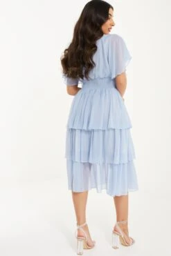 Petite Blue Chiffon Tiered Midi Dress -Deals Clothifyr Store 00100036470 XB