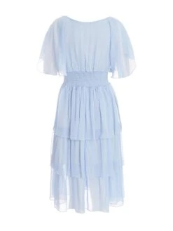 Petite Blue Chiffon Tiered Midi Dress -Deals Clothifyr Store 00100036470 ZB