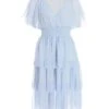 Petite Blue Chiffon Tiered Midi Dress -Deals Clothifyr Store 00100036470 ZM