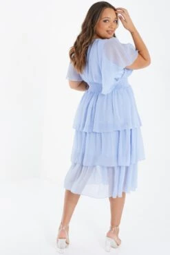 Curve Blue Chiffon Tiered Midi Dress -Deals Clothifyr Store 00100036471 XB