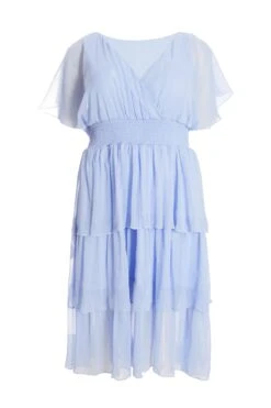 Curve Blue Chiffon Tiered Midi Dress