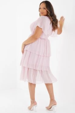 Curve Pink Chiffon Tiered Midi Dress -Deals Clothifyr Store 00100036472 XB