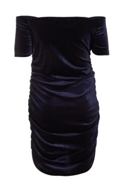 Curve Navy Velvet Ruched Midi Dress -Deals Clothifyr Store 00100036480 ZB