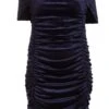 Curve Navy Velvet Ruched Midi Dress