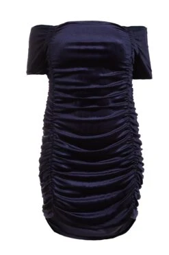 Curve Navy Velvet Ruched Midi Dress