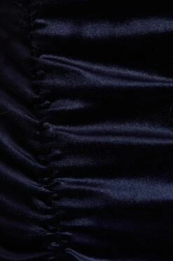 Curve Navy Velvet Ruched Midi Dress -Deals Clothifyr Store 00100036480 ZS