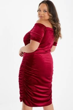 Curve Berry Velvet Ruched Midi Dress 10 Curve Berry Velvet Ruched Midi Dress -Deals Clothifyr Store 00100036481 XB