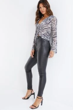 Stone Zebra Print Mesh Top -Deals Clothifyr Store 00100036487 XS