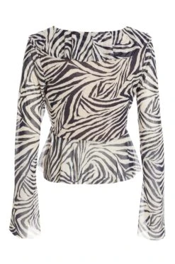 Stone Zebra Print Mesh Top -Deals Clothifyr Store 00100036487 ZB