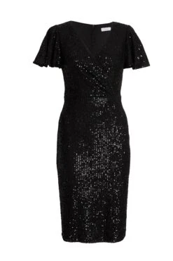 Petite Black Sequin Wrap Midi Dress
