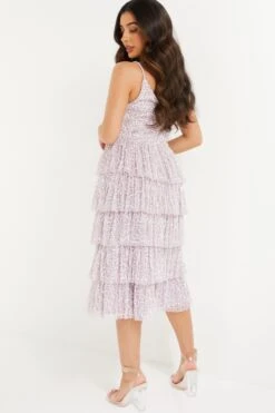 Petite Lilac Sequin Tiered Midi Dress -Deals Clothifyr Store 00100036496 XB