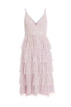 Petite Lilac Sequin Tiered Midi Dress