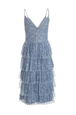Petite Blue Sequin Tiered Midi Dress -Deals Clothifyr Store 00100036497 ZB