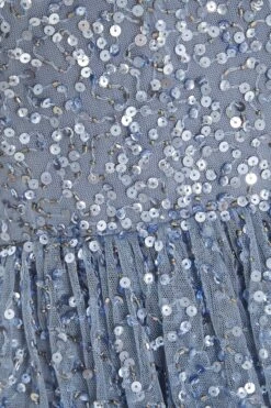 Petite Blue Sequin Tiered Midi Dress -Deals Clothifyr Store 00100036497 ZS