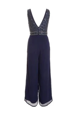 Petite Navy Sequin Wrap Palazzo Jumpsuit 12 Petite Navy Sequin Wrap Palazzo Jumpsuit -Deals Clothifyr Store 00100036498 ZB