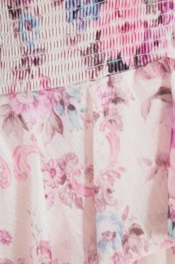 Curve Pink Chiffon Floral Dip Hem Tiered Midi Dress -Deals Clothifyr Store 00100036536 ZS