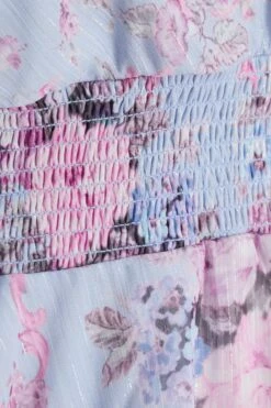 Curve Blue Chiffon Floral Dip Hem Tiered Midi Dress -Deals Clothifyr Store 00100036537 ZS