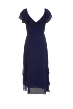 Petite Navy Chiffon Frill Maxi Dress -Deals Clothifyr Store 00100036541 ZB
