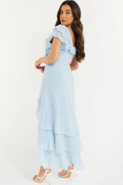 Petite Light Blue Chiffon Frill Maxi Dress -Deals Clothifyr Store 00100036542 XB