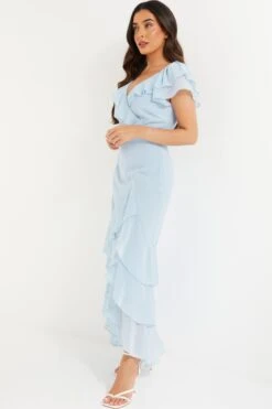 Petite Light Blue Chiffon Frill Maxi Dress -Deals Clothifyr Store 00100036542 XS