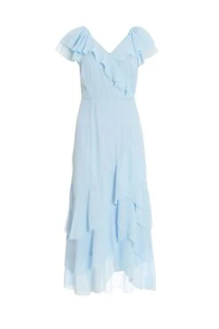 Petite Light Blue Chiffon Frill Maxi Dress