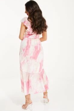 Petite Pink Brush Stroke Frill Midaxi Dress -Deals Clothifyr Store 00100036543 XB