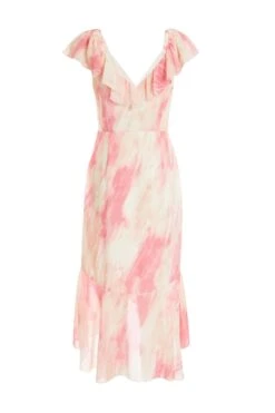 Petite Pink Brush Stroke Frill Midaxi Dress -Deals Clothifyr Store 00100036543 ZB