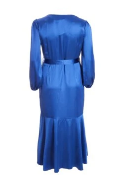 Curve Blue Satin Wrap Midi Dress -Deals Clothifyr Store 00100036546 ZB