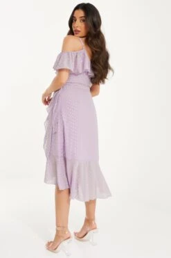 Petite Lilac Chiffon Foil Midi Dress -Deals Clothifyr Store 00100036547 XB