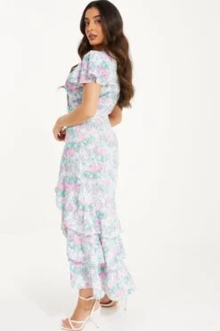 Petite Pink Smudge Print Frill Maxi Dress -Deals Clothifyr Store 00100036548 XB