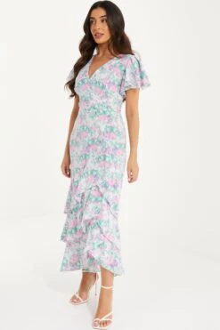 Petite Pink Smudge Print Frill Maxi Dress -Deals Clothifyr Store 00100036548 XS
