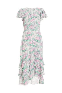 Petite Pink Smudge Print Frill Maxi Dress