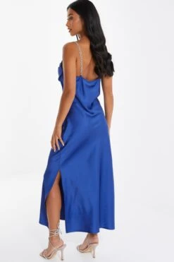 Petite Blue Satin Diamante Maxi Dress -Deals Clothifyr Store 00100036550 XB