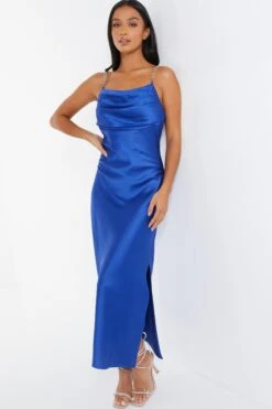 Petite Blue Satin Diamante Maxi Dress -Deals Clothifyr Store 00100036550 XM