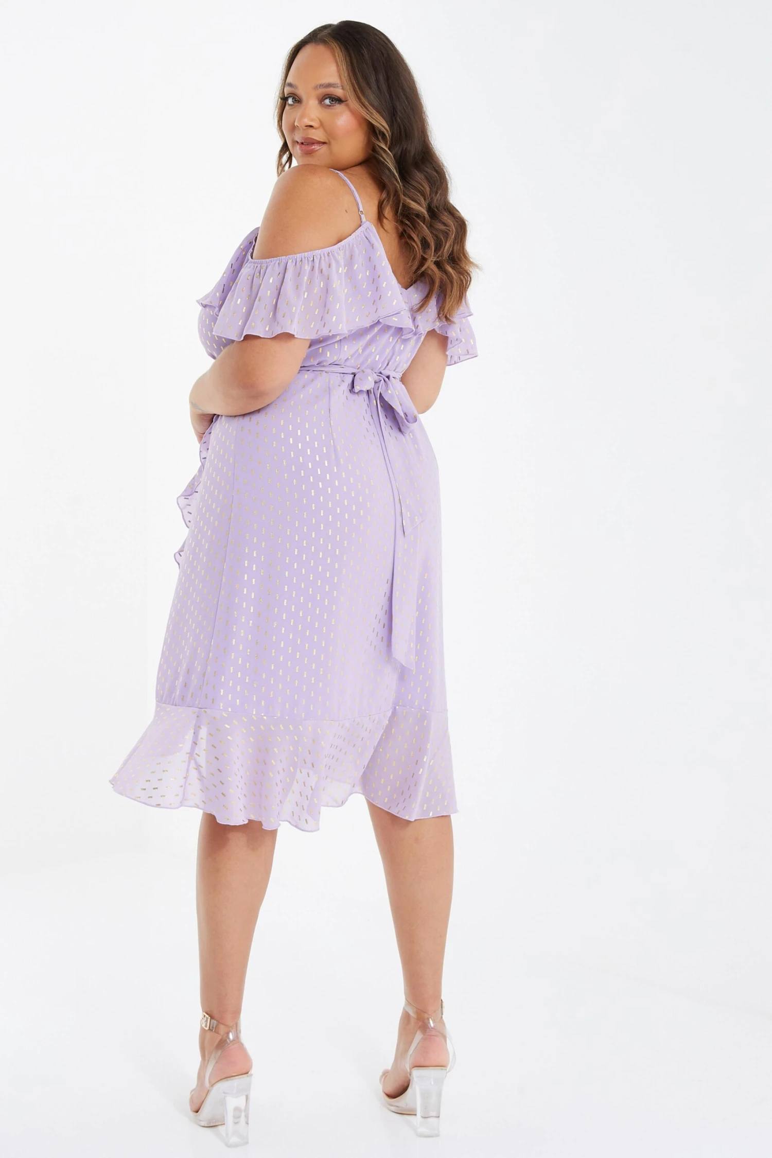 Curve Lilac Chiffon Foil Midi Dress 5 Curve Lilac Chiffon Foil Midi Dress - Image 3