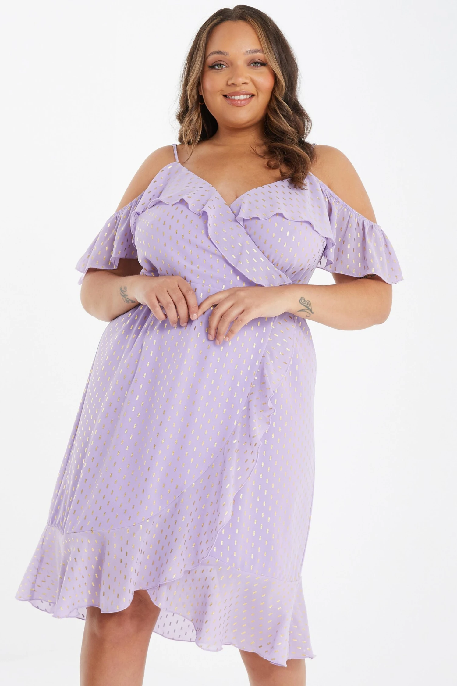 Curve Lilac Chiffon Foil Midi Dress 4 Curve Lilac Chiffon Foil Midi Dress - Image 2