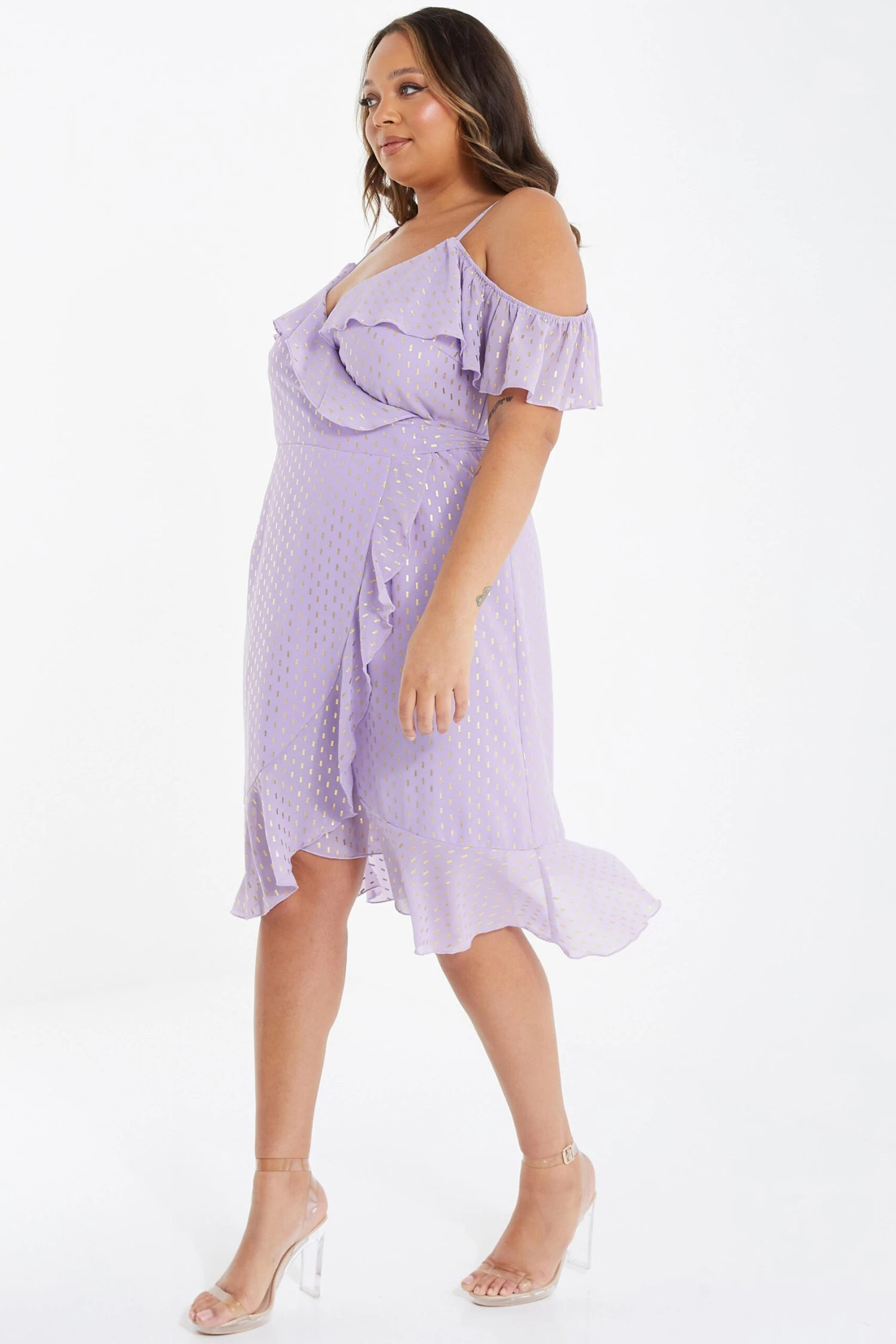 Curve Lilac Chiffon Foil Midi Dress 6 Curve Lilac Chiffon Foil Midi Dress - Image 4