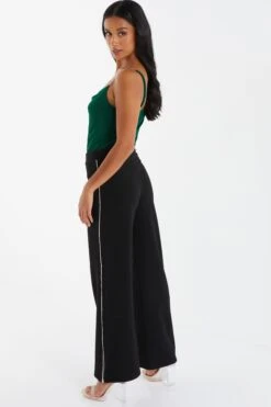 Petite Black Embellished Trim Palazzo Trousers -Deals Clothifyr Store 00100036568 XB