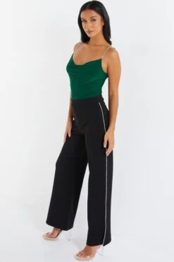 Petite Black Embellished Trim Palazzo Trousers -Deals Clothifyr Store 00100036568 XS