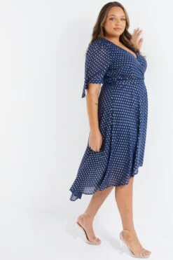 Curve Navy Chiffon Metallic Wrap Dress 11 Curve Navy Chiffon Metallic Wrap Dress -Deals Clothifyr Store 00100036806 XS