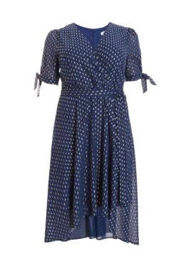 Curve Navy Chiffon Metallic Wrap Dress